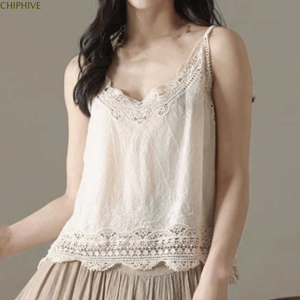 Áo Vest Phong Cách Bohemia CHIPHIVE, Mặc Đi Biển Mùa Hè Áo Viền Ren, Thanh Lịch Rời Cổ Chữ V Ngọt Ngào Không Tay Tiệc