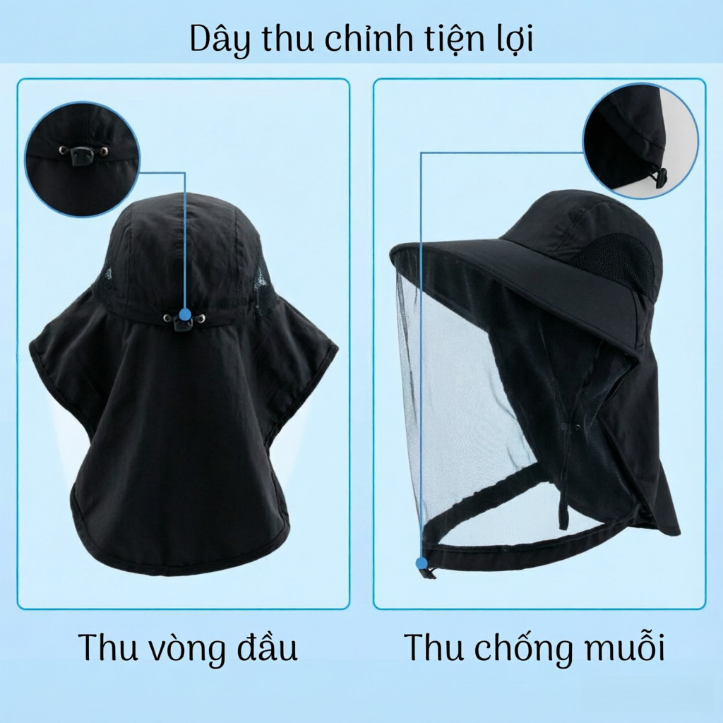 【COD】Mũ chống muỗi ngoài trời màu đen chống nước, chống nắng, chống ong và côn trùng đốt, lý tưởng cho người đi rừng.