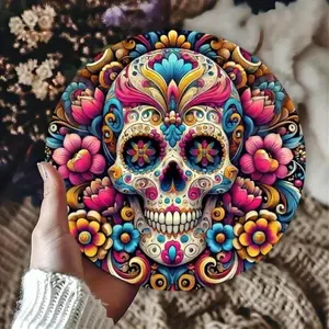 CIFbuy Retro Đầu Lâu Hoa Tín Hiệu 8x8 Inch Mảng Kim Loại Cho Nhà Thanh Nhà Để Xe Trang Trí Tường