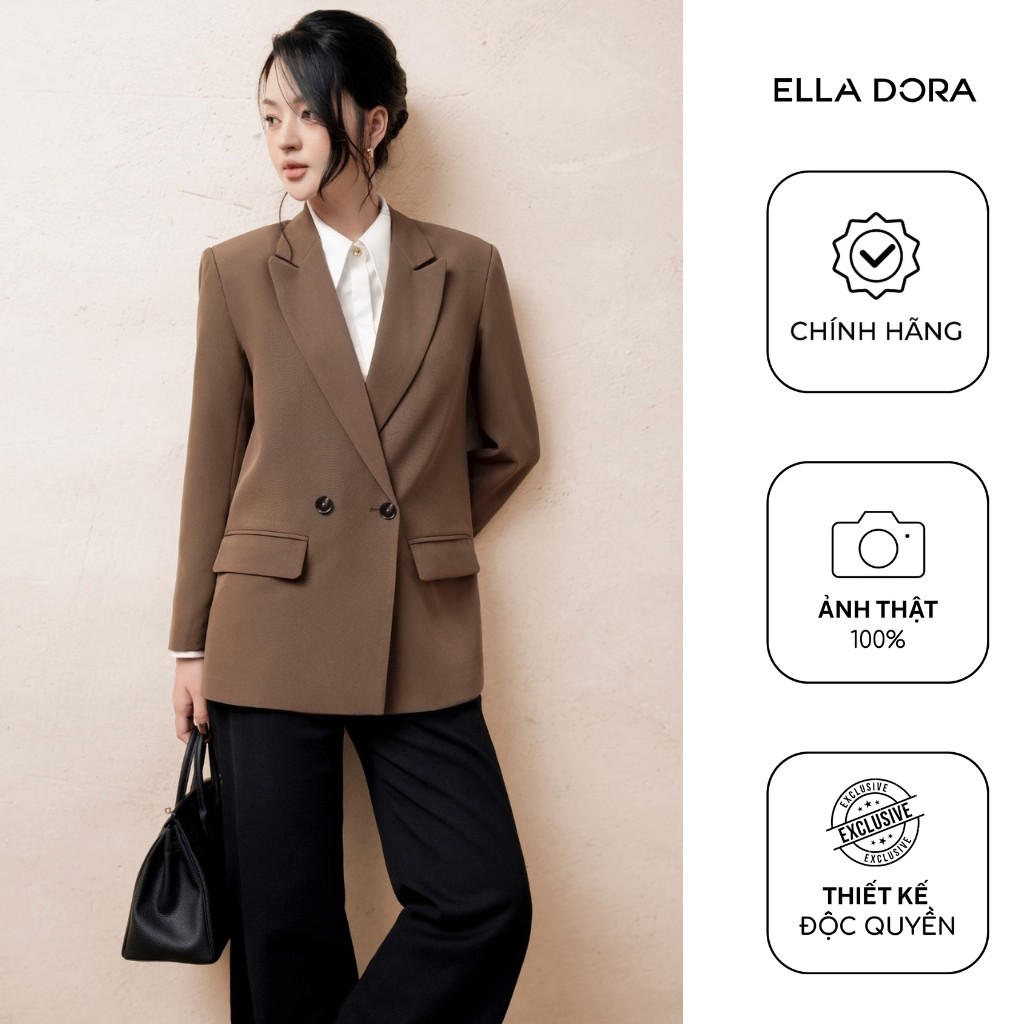 Áo blazer nữ ELLA DORA dáng suông 2 cúc cổ ve thanh lịch hiện đại mặc 4 mùa 3 màu ĐỎ/ĐEN/NÂU [ V24 ]