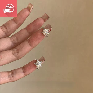 Bông tai hình bông tuyết đính kim cương và ngôi sao, màu vàng trắng