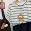 Áo Thun Ngắn Tay Phù Hợp Mùa Hè Cho Nữ, Họa Tiết Chó Con Và Sọc, Cổ Tròn, Plus Size