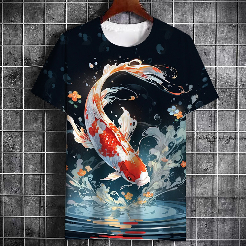 Họa tiết cá Koi in 3D unisex mùa hè tay ngắn cổ tròn