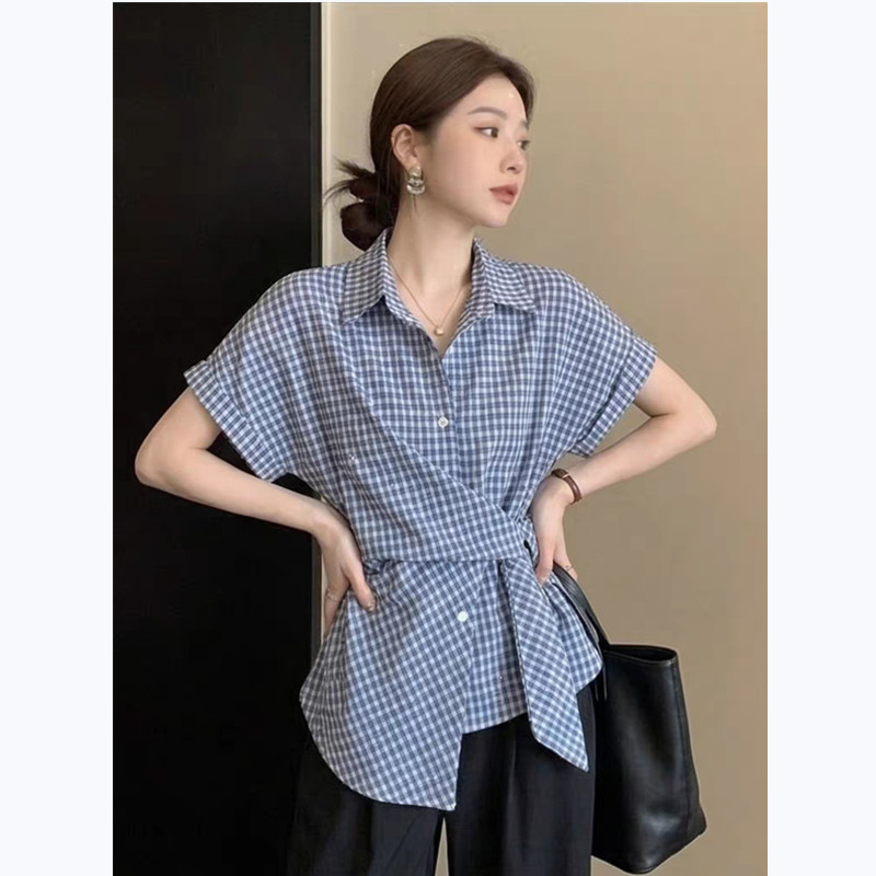 SUXI Áo sơ mi nữ kẻ sọc ngắn tay phong cách Pháp nhẹ nhàng cho mùa hè 260427