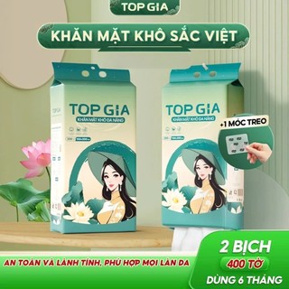 [COMBO 2 BỊCH] Khăn Vải Khô Đa Năng TopGia 200 Tờ Sắc Việt rút treo tường an toàn cho da+Móc Treo