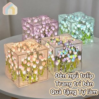 Acrylic Tulip Night Light Cube LED Soft Glow Trang trí bàn làm việc Quà tặng tại nhà Đèn xung quanh