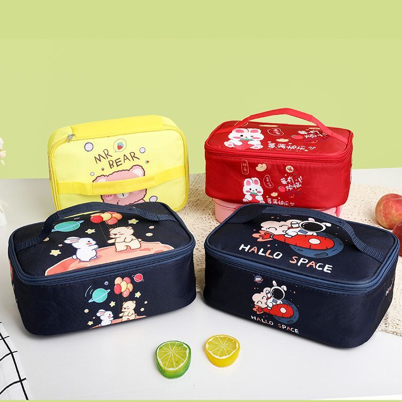 Túi cách nhiệt hoạt hình 26.3cm, túi ăn trưa hình chữ nhật, vải Oxford, kèm lớp lá nhôm, xách tay cho học sinh