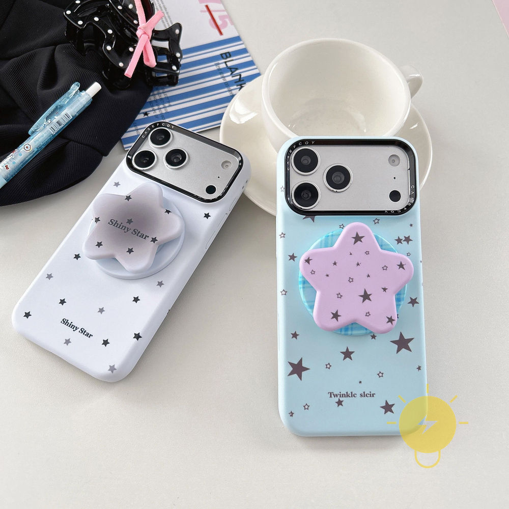 Phone Case For iPhone 17 Pro Max 16 15 14 13 PC with Griptok TPU Magnetic with Griptok Star Heart Grid Aesthetic Korean Cute