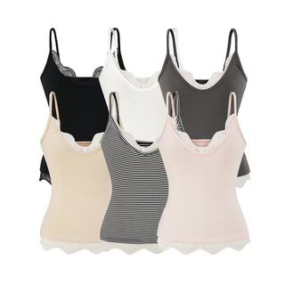 Mới Nguyên Chất Muốn Gợi Cảm Giả Hai Mảnh Cổ Chữ V Phối Ren Bên Trong Mặc Áo Vest Mỏng | Áo lót Skinny mềm bằng vải Tencel