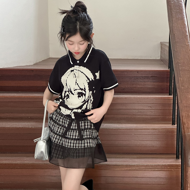 Bé Gái Phiên Bản Hàn Quốc Hoạt Hình In Hình Áo Sơ Mi polo Mùa Hè Phong Cách Mới Trẻ Em Ve Áo Ngắn Tay Top
