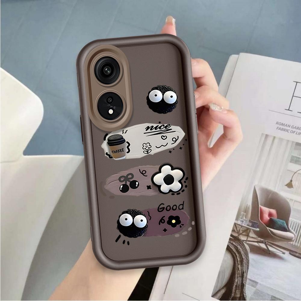 Ốp Lưng Cho OPPO A17 A17K A18 A38 A58 A60 4G Phim Hoạt Hình Silicon Mềm Đáng Yêu Vỏ Điện Thoại TPU Đen Bóng Than Thiên Thần Mắt Chống Sốc Ốp Lưng