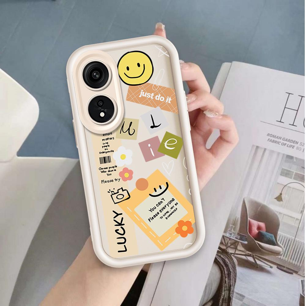 Ốp Lưng Cho OPPO A17 A17K A18 A38 A58 A60 4G Hoạt Hình Silicon Mềm Đáng Yêu Vỏ Điện Thoại TPU Nhãn Nụ Cười Hoa Mắt Thiên Thần Ốp Lưng Chống Sốc
