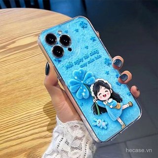 Ốp Điện Thoại Cỏ Ba Lá Bốn Lá Màu Xanh May Mắn Bé Gái Thích Hợp Cho iPhone 11promax 12promax 11 12 13 14 Pro max 15promax 15 16 17 pro max xr xs 12pro 13pro Vỏ Linh Hoạt Chống Sốc