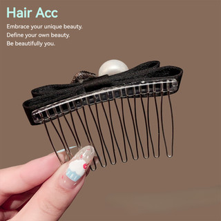 Nơ Đen Ngọc Trai Kim Cương Giả Chèn Lược Nữ Trán Tóc Gãy Tidy-up Phụ Kiện Tóc Cao Cấp Mặt Trên Xuống Lược Nhẹ Tính Khí Sang Trọng