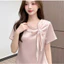 Áo sơ mi Satin nữ thanh lịch VN, áo sơ mi cổ cao ngắn tay, có dây buộc nơ, mượt mà, thích hợp cho công sở và mặc thường ngày.