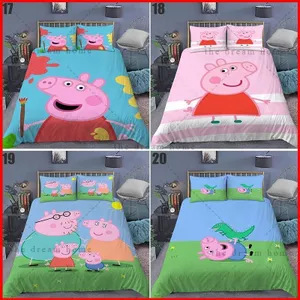 ST2 Peppa Pig Anime 3in1 Bộ Chăn Ga Gối Chăn Ga Gối Phòng Ngủ Thoải Mái Có Thể Giặt Được Nhà Phù Hợp Với TS2