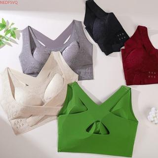 Áo ngực đẩy liền mạch NEDFSQM, Áo ngực đóng cửa phía trước hình chữ thập hoa dập nổi, Khóa bên thoải mái Plus Kích thước Áo ngực không dây tập hợp Yoga