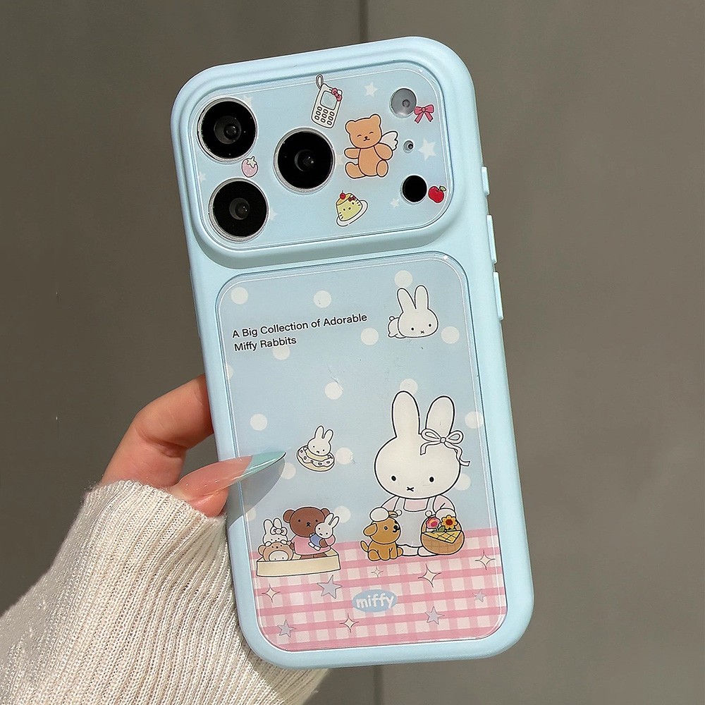 Ốp điện thoại Grid Rabbit + Chain Windows Acrylic cho iPhone 17 Pro Max 16 15 14 Vỏ bảo vệ chống sốc