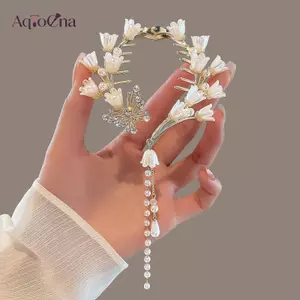 Kẹp tóc hoa lan bướm ngọc trai phong cách Hàn Quốc AqToCna