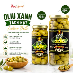 Oliu Xanh Tách Hạt Latino Bella 235g Và 450g, Tách Hạt Giòn Ngon Chuẩn Vị Tây Ban Nha
