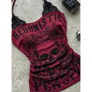 Sling Đỏ Treo y2k Giả Retro Thiên Niên Kỷ Mỹ Punk Hai Mảnh Cổ Top Văn Hóa Châu Á Cô Gái Nóng Ren Rock I50B