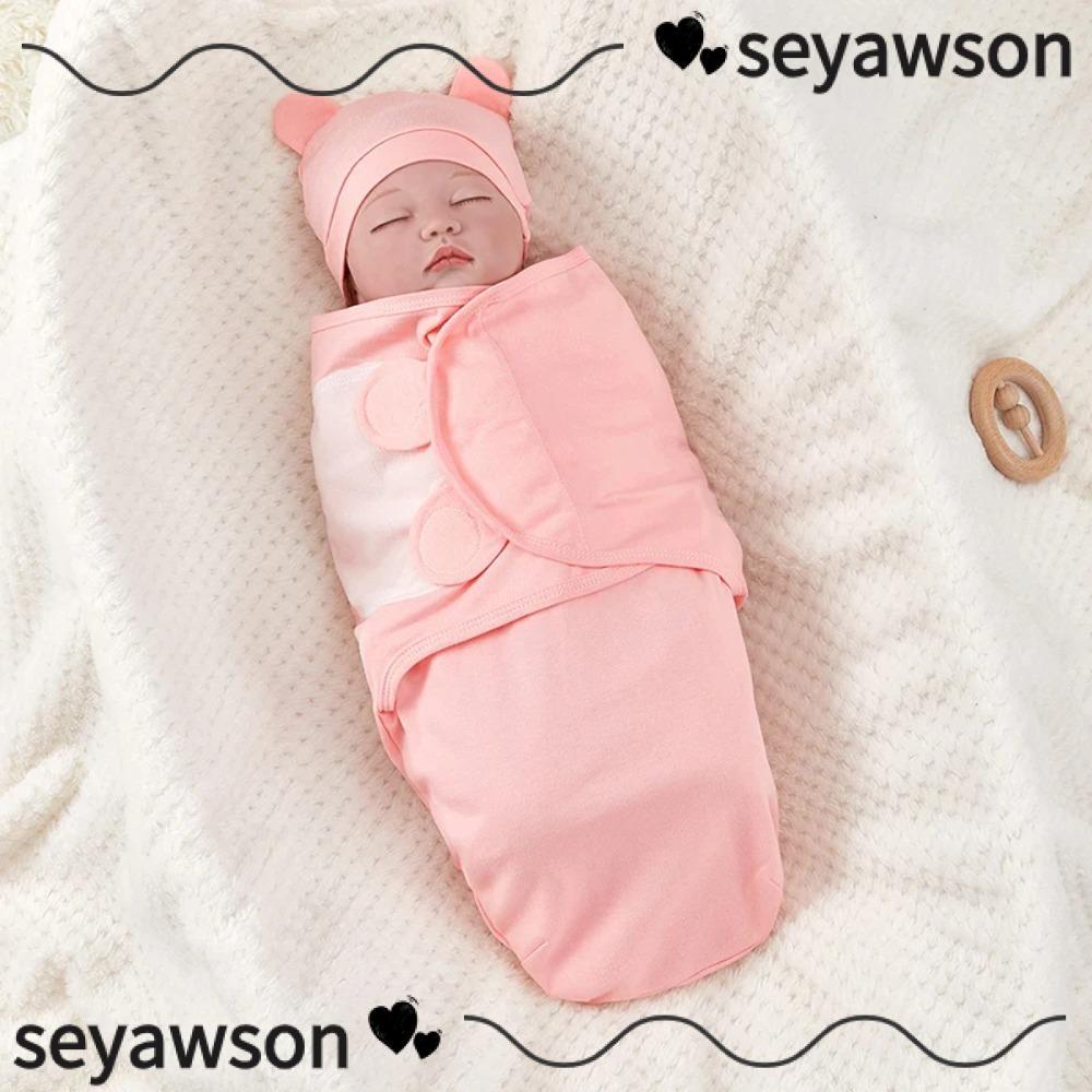 Túi ngủ sơ sinh SEYAWSON, Bọc quấn khăn quấn Cotton mềm mại cho bé, Bán chạy Ấm áp chống đá Bộ mũ cho bé Unisex Trẻ sơ sinh