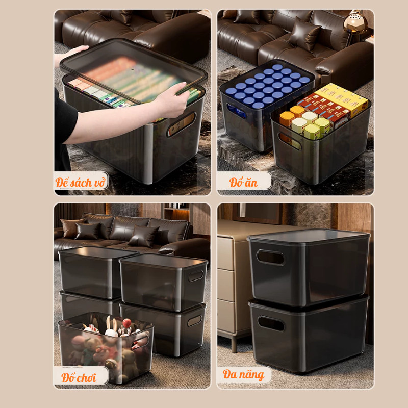 Thùng Nhựa Xám Trong Suốt HomeMate Có Nắp Đậy 25L/30L – Hộp Nhựa Đựng Đồ Đa Năng Tiết Kiệm Diện Tích