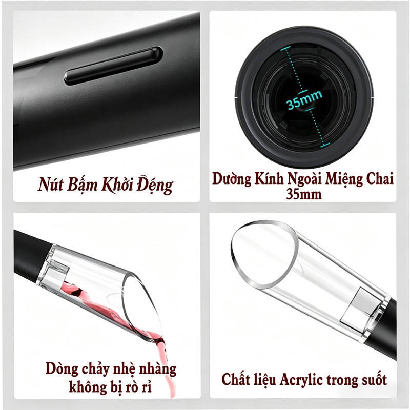 Dụng cụ mở nút chai rượu vang đỏ tự động tích hợp lưỡi cắt, bao gồm cáp sạc, một phụ kiện nhà bếp tiện lợi