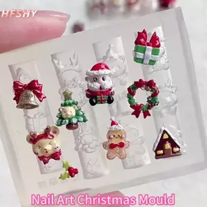 HFSHY 1 Cái Hoạt Hình Giáng Sinh Khuôn Làm Móng Silicon Phong Cách Pháp 3D Giảm Móng Tay Mẫu DIY Móng Tay Nghệ Thuật Trang Trí Móng Tay Khuôn Nghệ Thuật VN