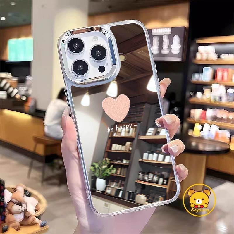 Ốp Gương Trái Tim Tình Yêu Cho OPPO Reno 15F 15 Pro Max Mini 15C 14F Find X9 X9S X8 Ultra X8S K15 K14 K14X K13S K13 Turbo Pro Plus Năm Mới Vỏ Điện Thoại Hoạt Hình Chúc May Mắn
