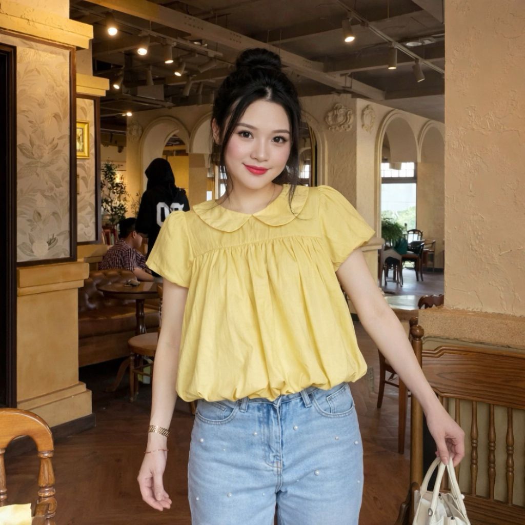 Áo kiểu babydoll cổ bèo sen tay phồng dáng bí xinh xắn đáng yêu tôn dáng BS996 - SamHi Closet