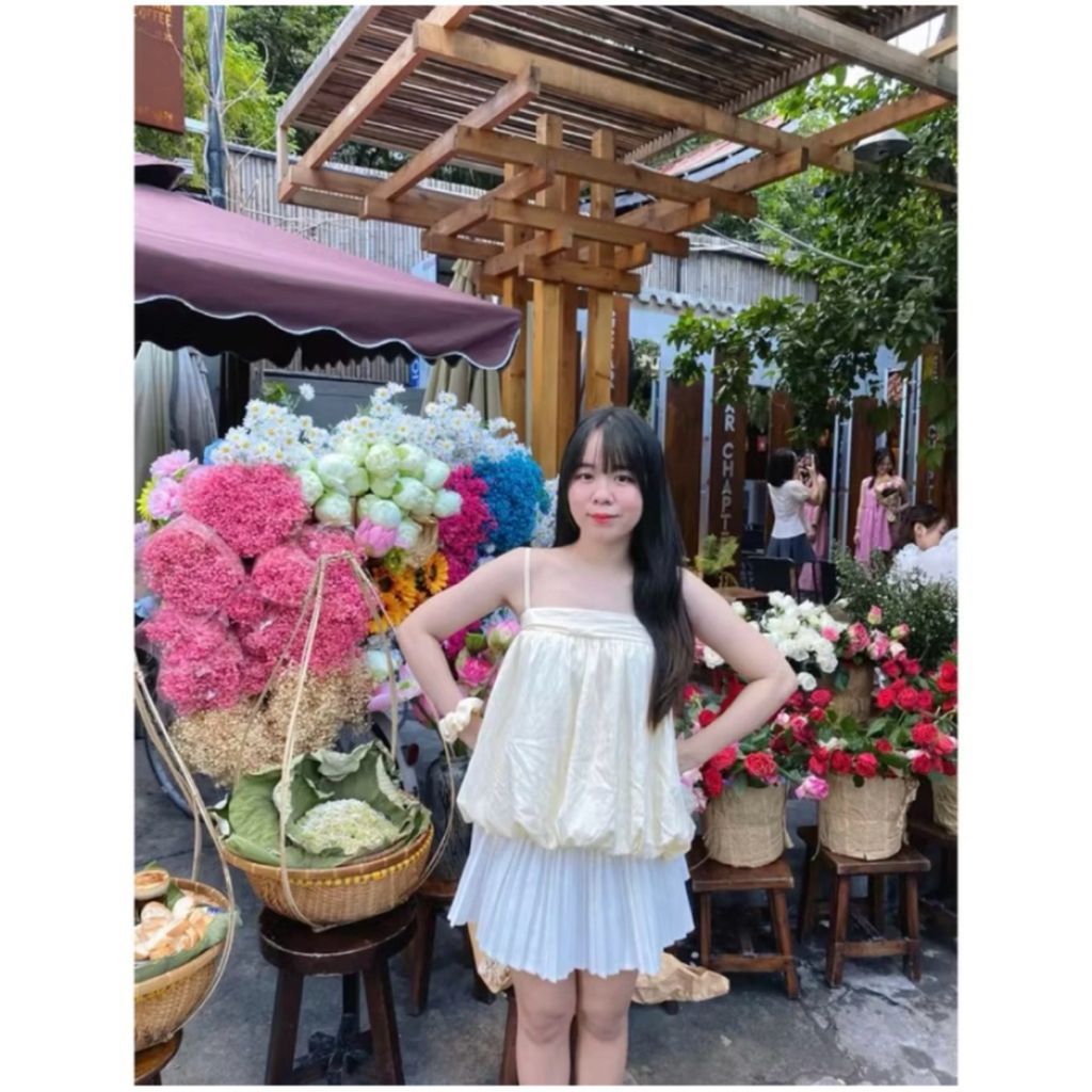 Áo bí 2 dây dáng rộng dể thương( sản phẩm tặng cột tóc)  - SamHi Closet