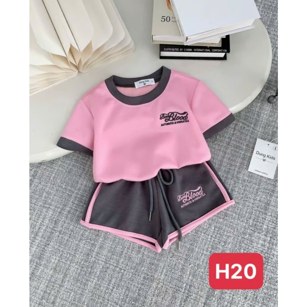 Set Bé Gái HỌA TIẾT QUẦN CHẠY SỌC BLOD K.Kid Bộ Mùa Hè Chất Cotton Mềm Mát Size 8-20kg M99
