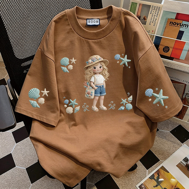 BOOM Áo thun nữ kiểu hàn quốc form rộng tay lỡ cổ tròn cotton Mát-Hè hot trend in cách dễ thương Áo phông form vừaV070