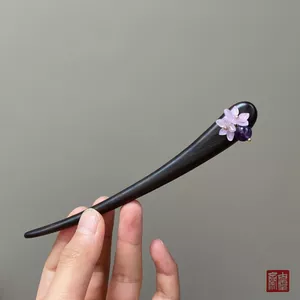 WHX-Hairpin {Hoa thạch anh tím} Kẹp tóc ngắn 13cm Gỗ đàn hương khắc Kẹp tóc Retro Trung Quốc Niche Thiết kế độc đáo Cảm giác
