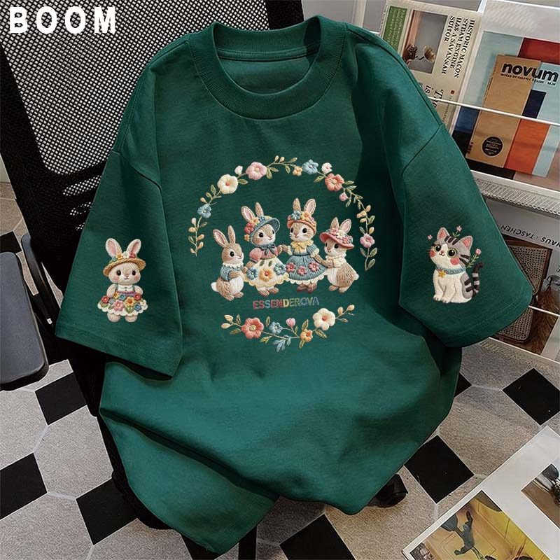 Áo thun chữ thêu nữ kiểu hàn quốc form rộng tay lỡ cổ tròn cotton mát - hè hot trend in cách dễ thương- Local brand #07