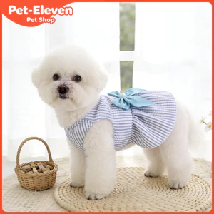 Quần Áo Cho Chó Xuân Hè Sọc Nơ Đầm Mèo Bichon Chó Nhỏ Ngọt Ngào Tươi Quần Áo Thú Cưng