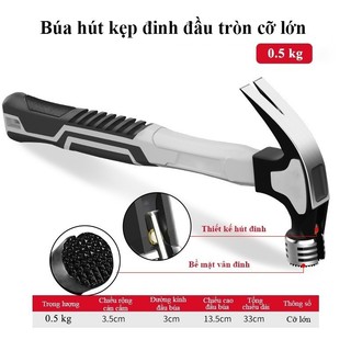 Búa đóng đinh nguyên khối búa sừng dê có từ tính mạnh khe cắm đinh chuyên đóng nhổ
