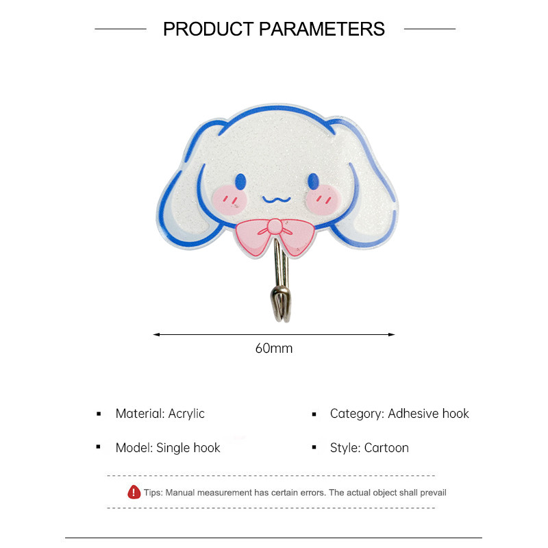 Móc treo Kuromi không cần khoan, móc treo phòng tắm Sanrio, móc treo acrylic liền mạch dễ thương.