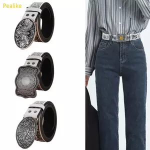 Thắt Lưng Da Nam Vintage Phong Cách Phương Tây Với Khóa Lớn Cho Quần Jean
