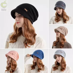 Mũ dệt kim ROLY, Áo len mềm mại lót lông cừu, Thời trang dày giữ ấm vành ngắn Bonnet thu đông