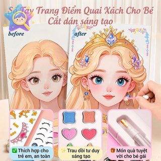 Công Chúa Magic Túi Trang Điểm Trẻ Em Thiết Kế Thời Trang Miếng Dán Thủ Công Bộ Đồ Chơi Di Động