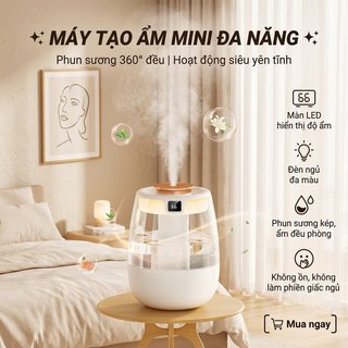 Máy Tạo Độ Ẩm Mini Xịt Kép 2L Dung Tích Lớn Yên Tĩnh Nhiều Màu Sắc Đèn Ngủ Phòng Ngủ Văn Phòng Chạy Bằng USB