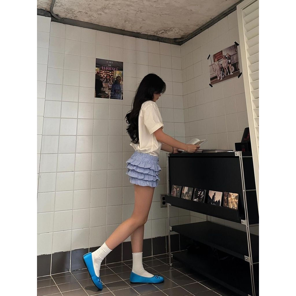 Milyfashion Quần Short Bánh Culottes Mùa Hè Kẻ Sọc Eo Nơ Nhiều Lớp
