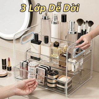 Trong suốt 3 tầng Tổ chức mỹ phẩm PET Khay trưng bày Trang điểm Lưu trữ nước hoa Phòng tắm