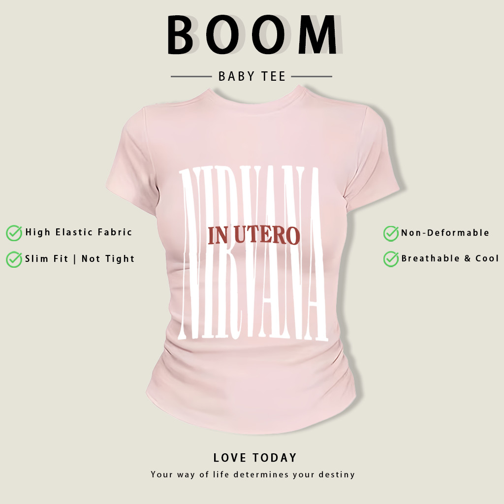 BOOM Áo Baby Tee Nữ Cotton Ôm Body-Áo Thun Ngắn Tay Y2K In Hình PhongCách Mùa Hè, Cổ Tròn Hàng Đầucách hàn quốc phongR19