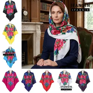 Khăn Vuông Nga Phong Cách Retro Ukraine, Babushka Mềm Mại Cho Phụ Nữ