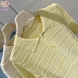 Y.X.I Hàn Quốc - Áo ngắn tay nữ mới, dệt kim đa năng, thời trang hàng ngày