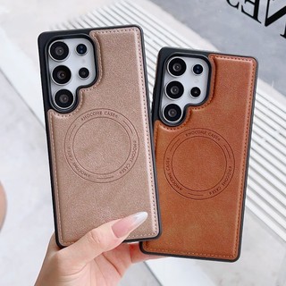 Ốp Da Sang Trọng Cho Samsung Galaxy S26 25 24 23 Ultra Plus FE Có Vỏ Điện Thoại Sạc Không Dây Từ Tính