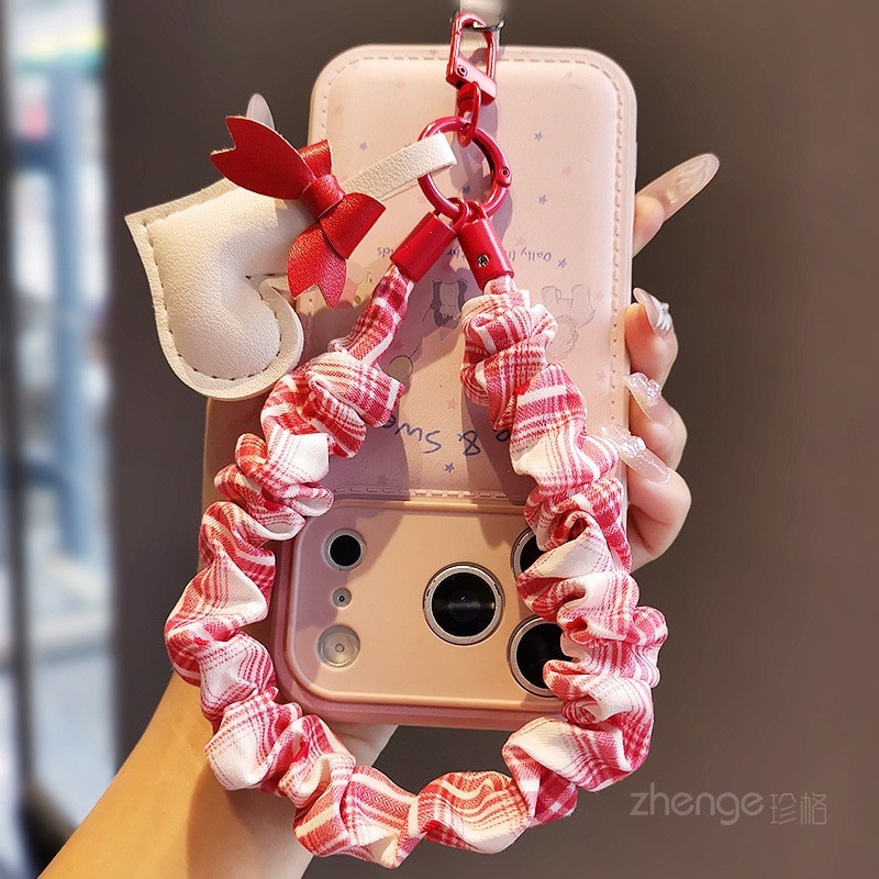 Điện Thoại Di Động Dây Cổ Tay Phong Cách Ngắn Xếp Ly Vải Scrunchy Vòng Tay Nữ Niche Siêu Đẹp Túi Mặt Dây Chuyền Trang Sức